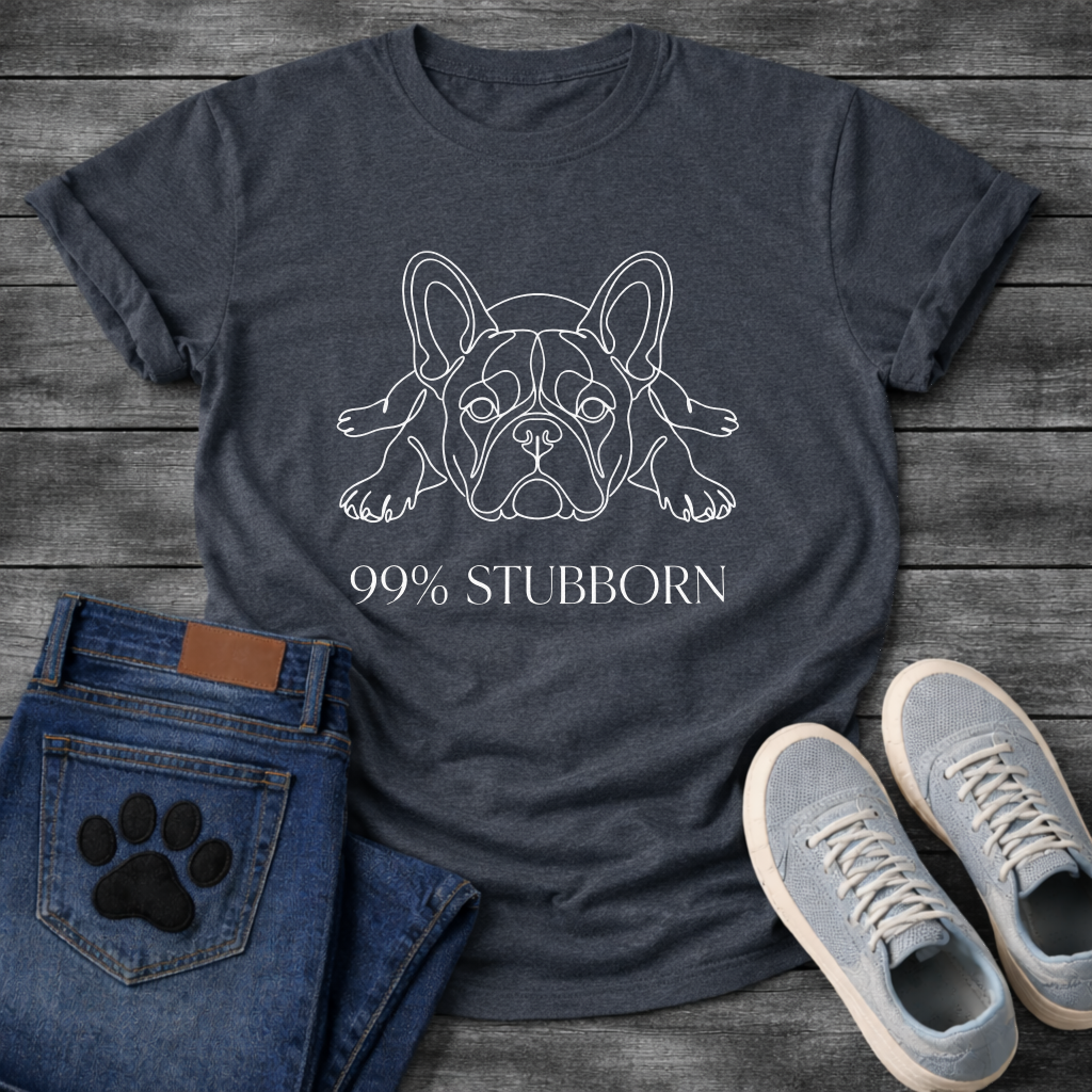 French Bulldog stubborn flat lay continuous line art t-shirt - 
Frenchie chin down paws forward 99% Stubborn graphic tee