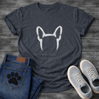 French Bulldog bat ears brush mark t-shirt Sumi-e calligraphic bat ears mark with spaced serif text Frenchie tee