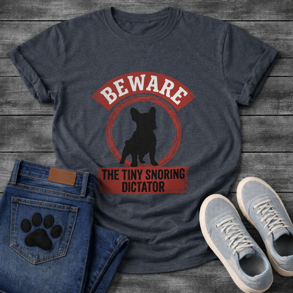 Beware Tiny Snoring Dictator French Bulldog vintage sign t-shirt military green funny dog shirt