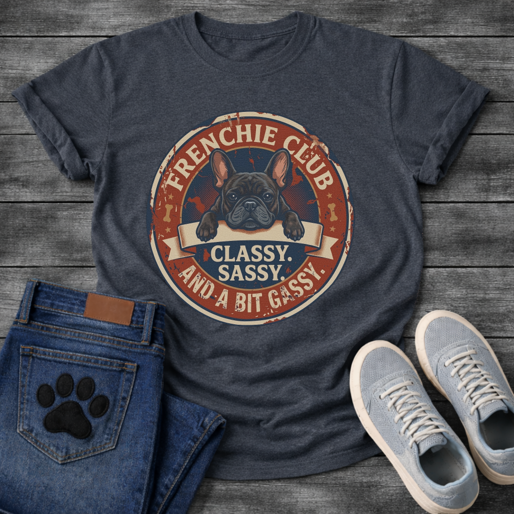 Frenchie Club Classy Sassy Bit Gassy vintage badge t-shirt funny French Bulldog shirt