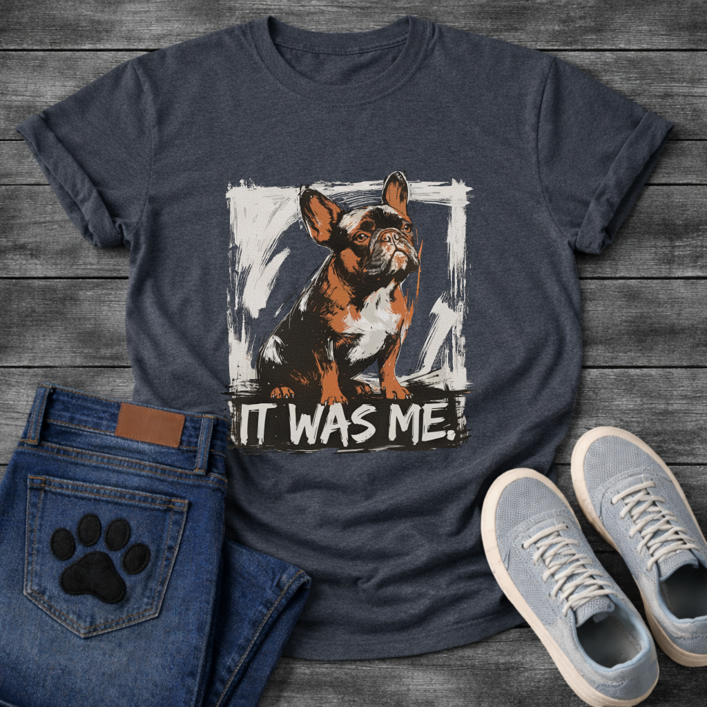 It Was Me brush frame French Bulldog graphic t-shirt military green white funny dog shirt