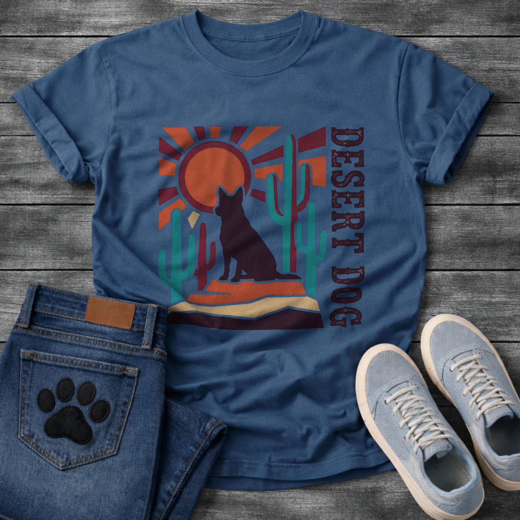 Funny desert dog shirt with retro cactus design for pet lovers