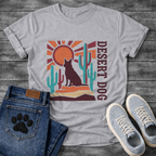 Funny desert dog shirt with retro cactus design for pet lovers