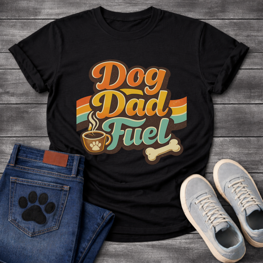 Dog dad fuel retro shirt with coffee design for caffeine loving dog fathers
