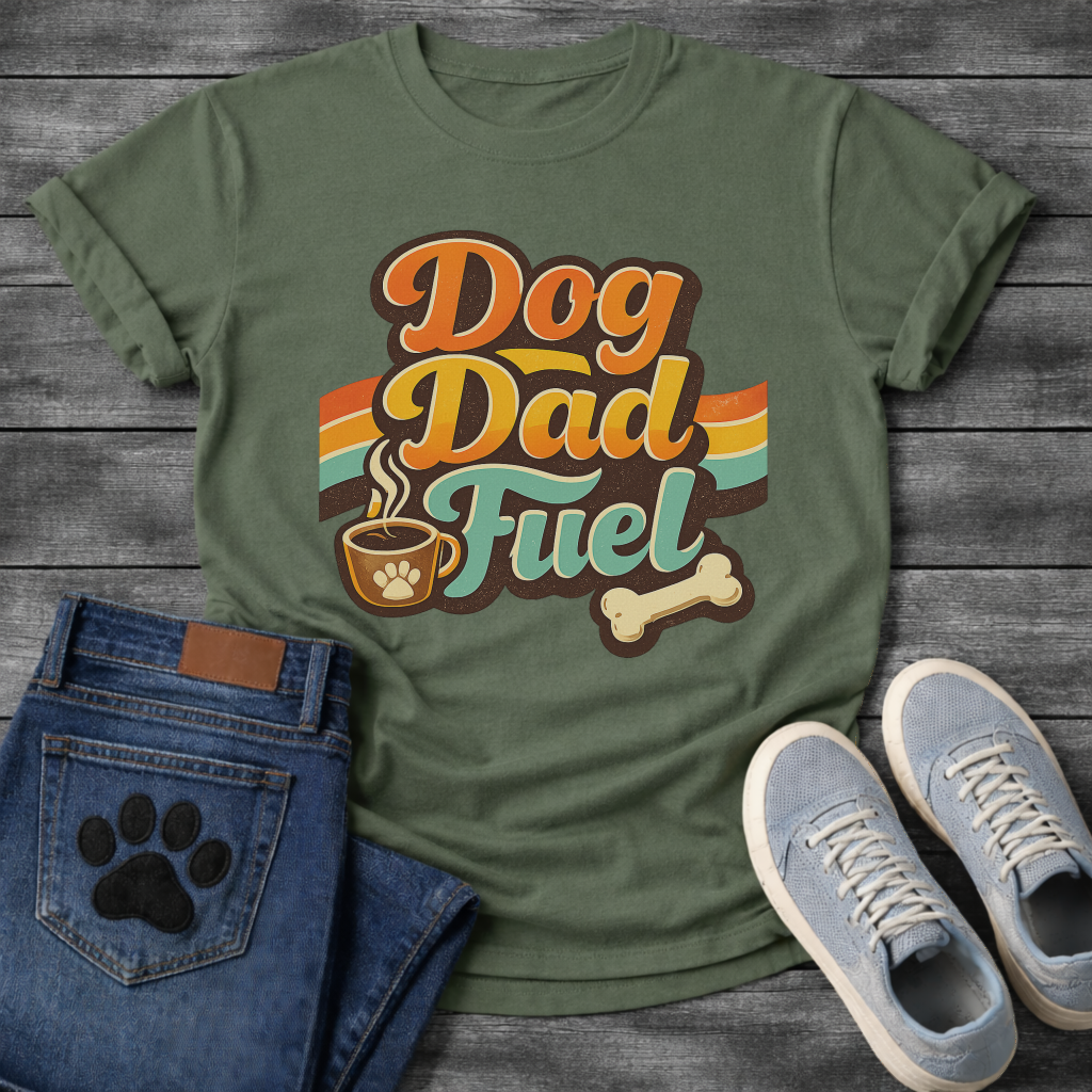 Dog dad fuel retro shirt with coffee design for caffeine loving dog fathers
