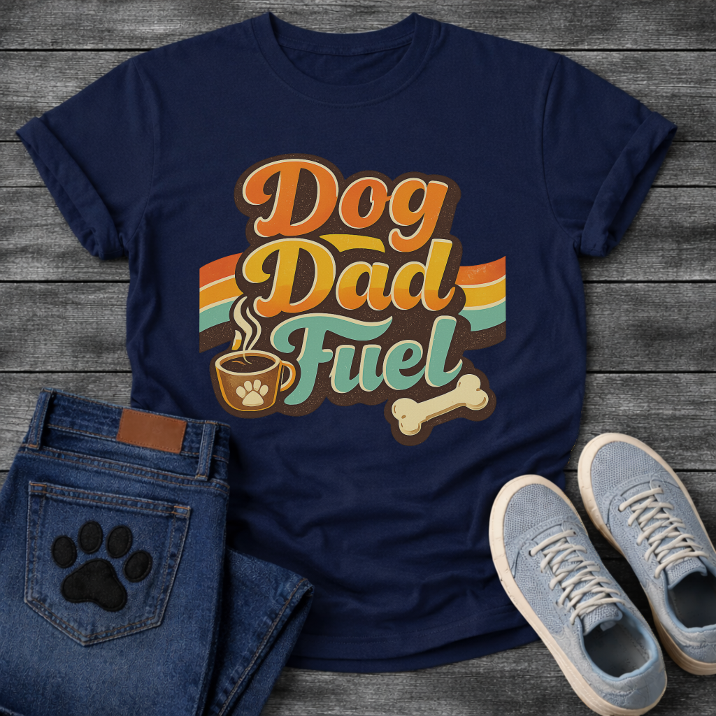Dog dad fuel retro shirt with coffee design for caffeine loving dog fathers
