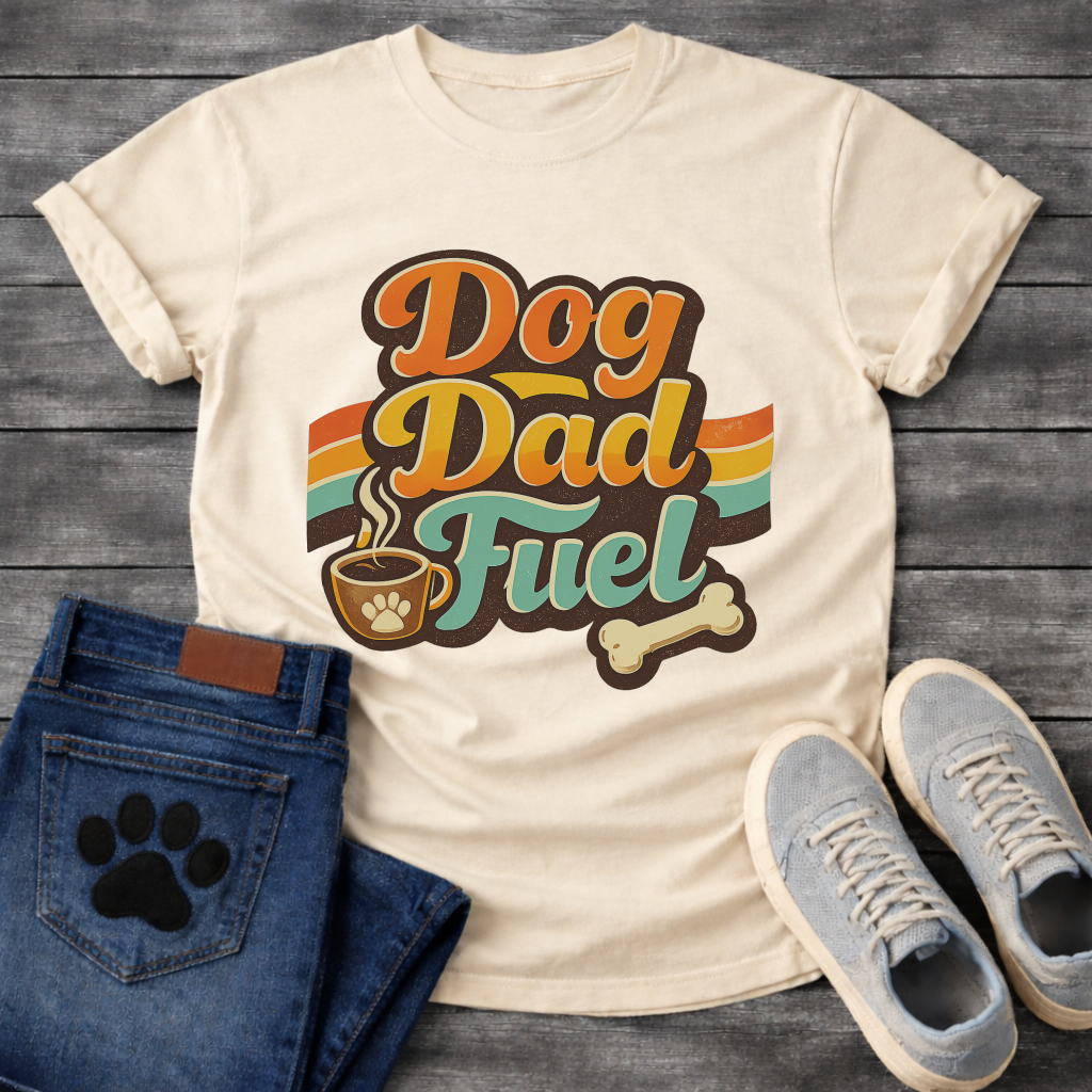 Dog dad fuel retro shirt with coffee design for caffeine loving dog fathers
