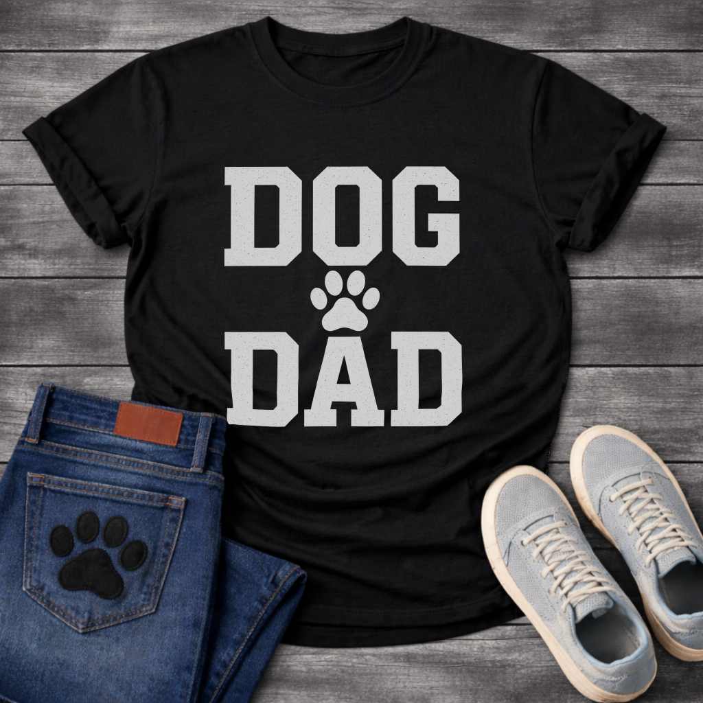 Dog dad shirt with bold lettering and paw print for proud dog fathers