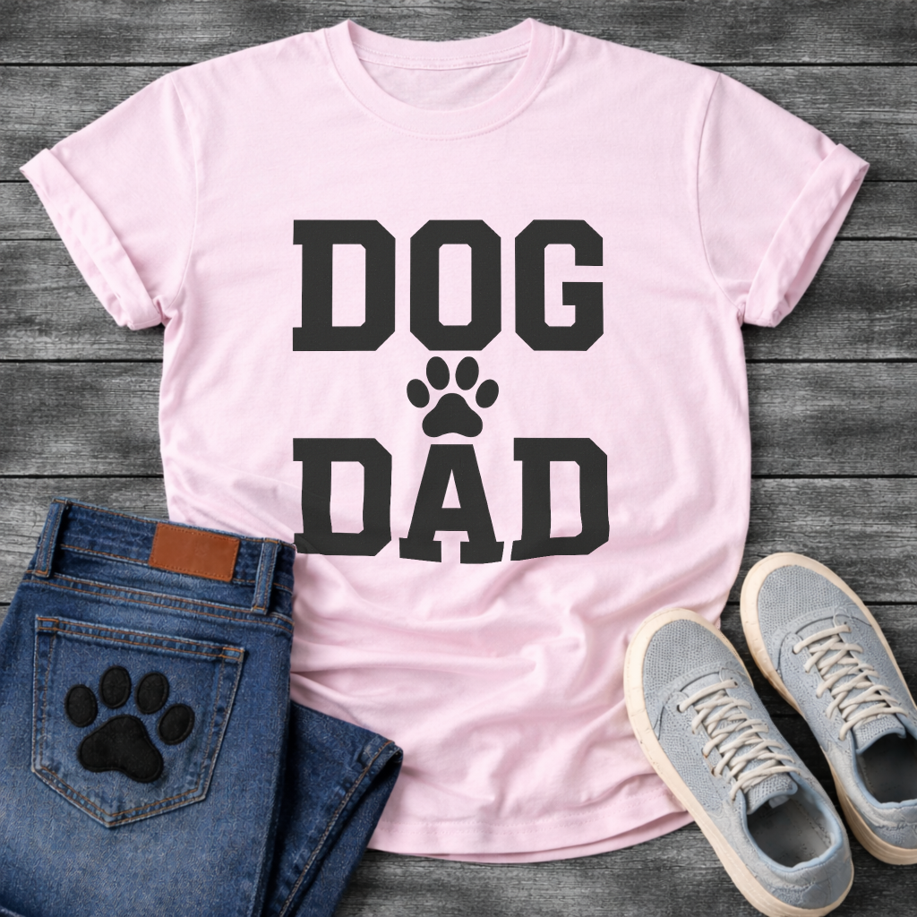 Dog dad shirt with bold lettering and paw print for proud dog fathers