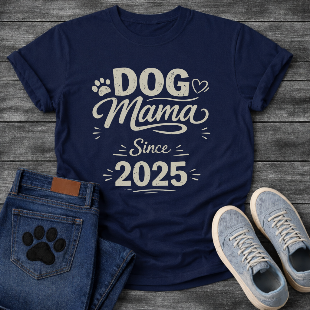 Dog Mama Since 2025 funny new dog parent anniversary shirt