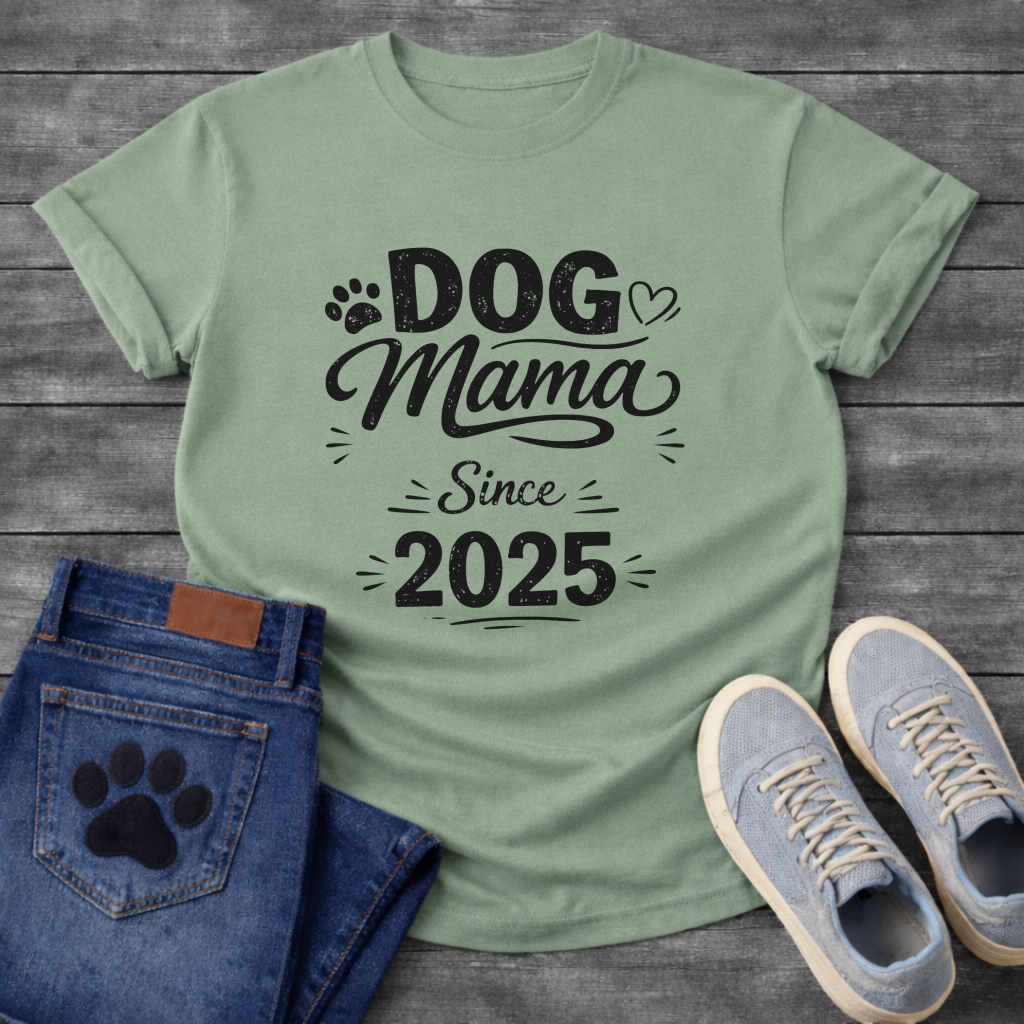 Dog Mama Since 2025 funny new dog parent anniversary shirt