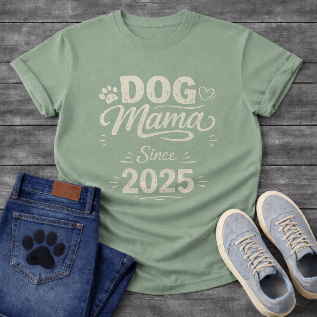 Dog Mama Since 2025 funny new dog parent anniversary shirt