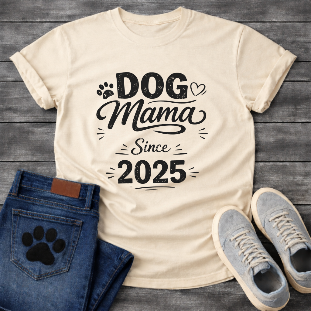 Dog Mama Since 2025 funny new dog parent anniversary shirt
