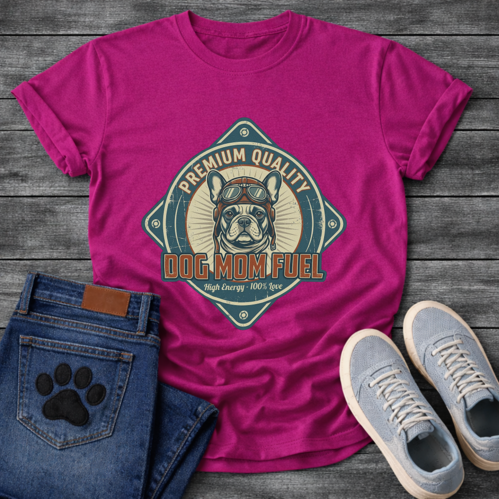Dog mom fuel funny dog shirts with Frenchie badge graphic