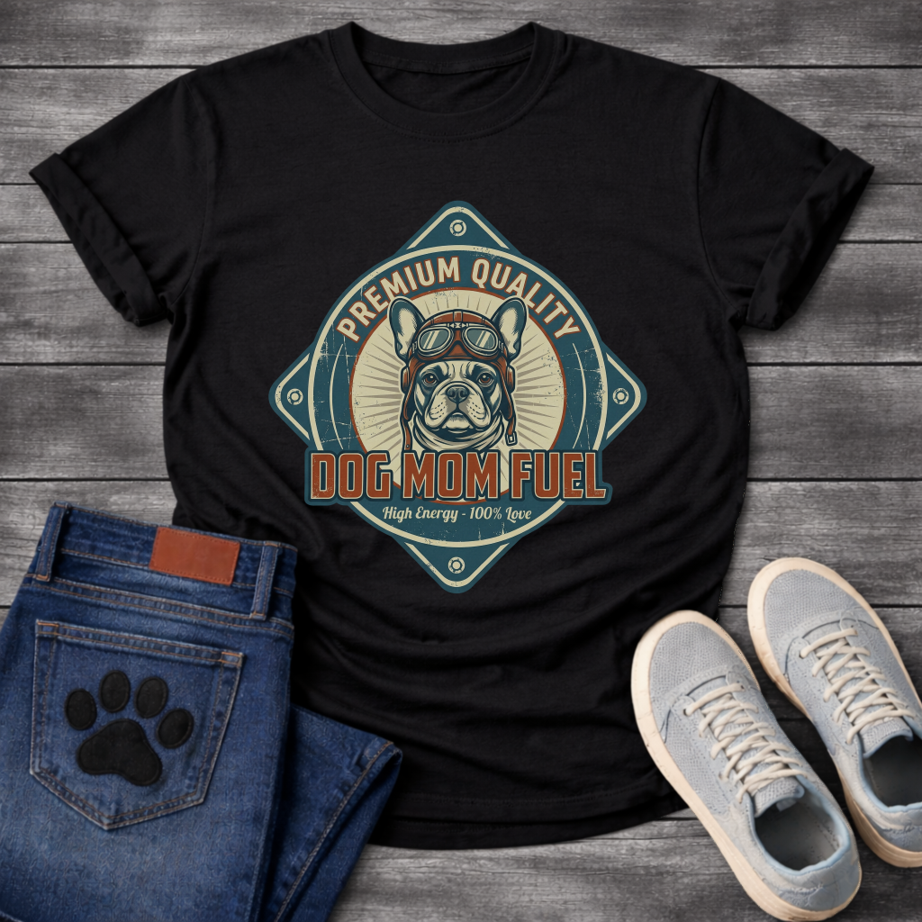 Dog mom fuel funny dog shirts with Frenchie badge graphic