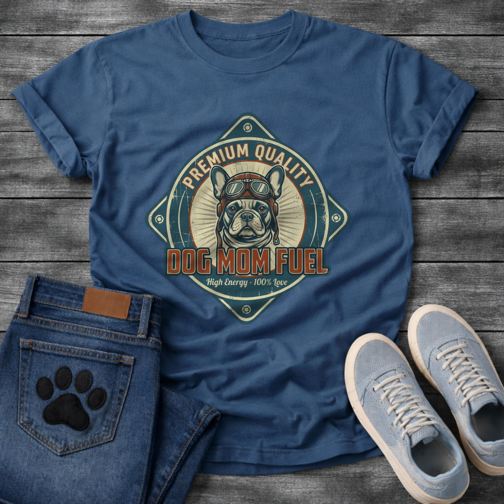 Dog mom fuel funny dog shirts with Frenchie badge graphic