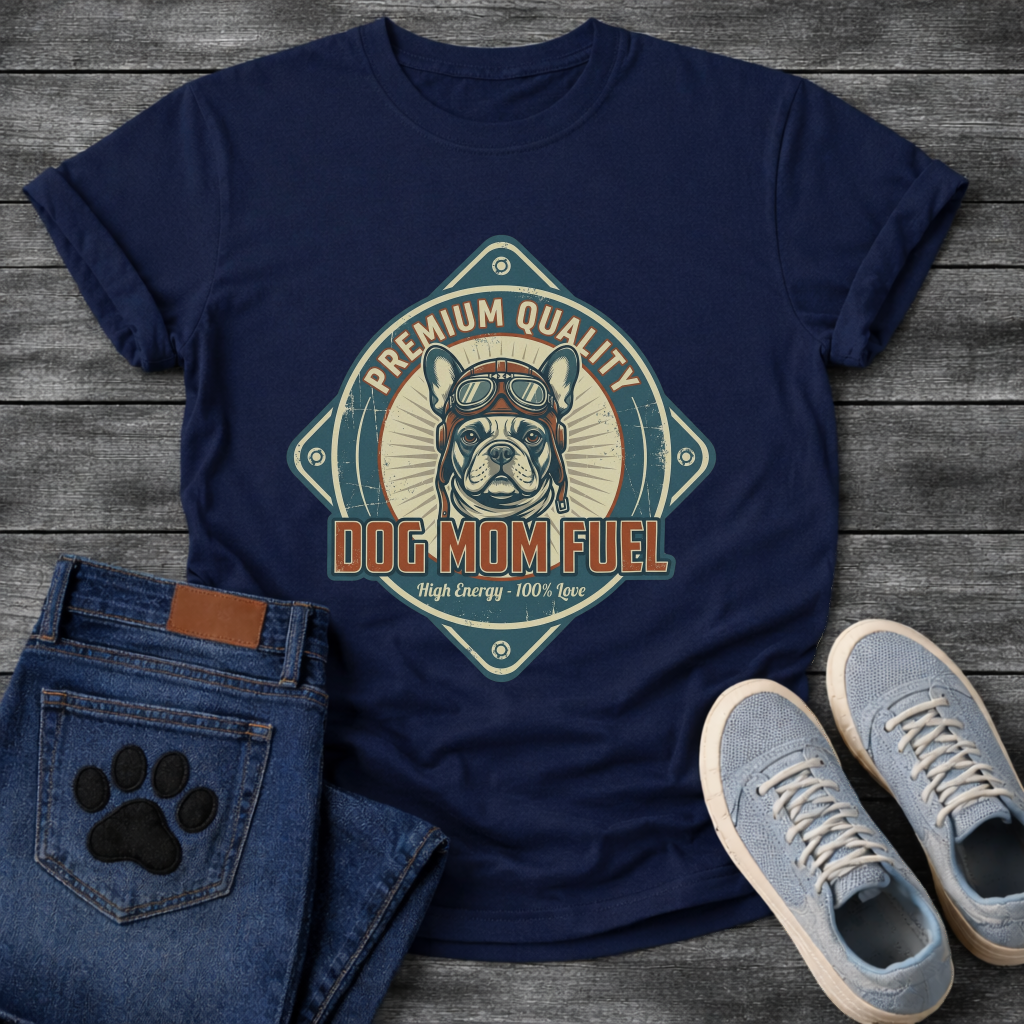 Dog mom fuel funny dog shirts with Frenchie badge graphic
