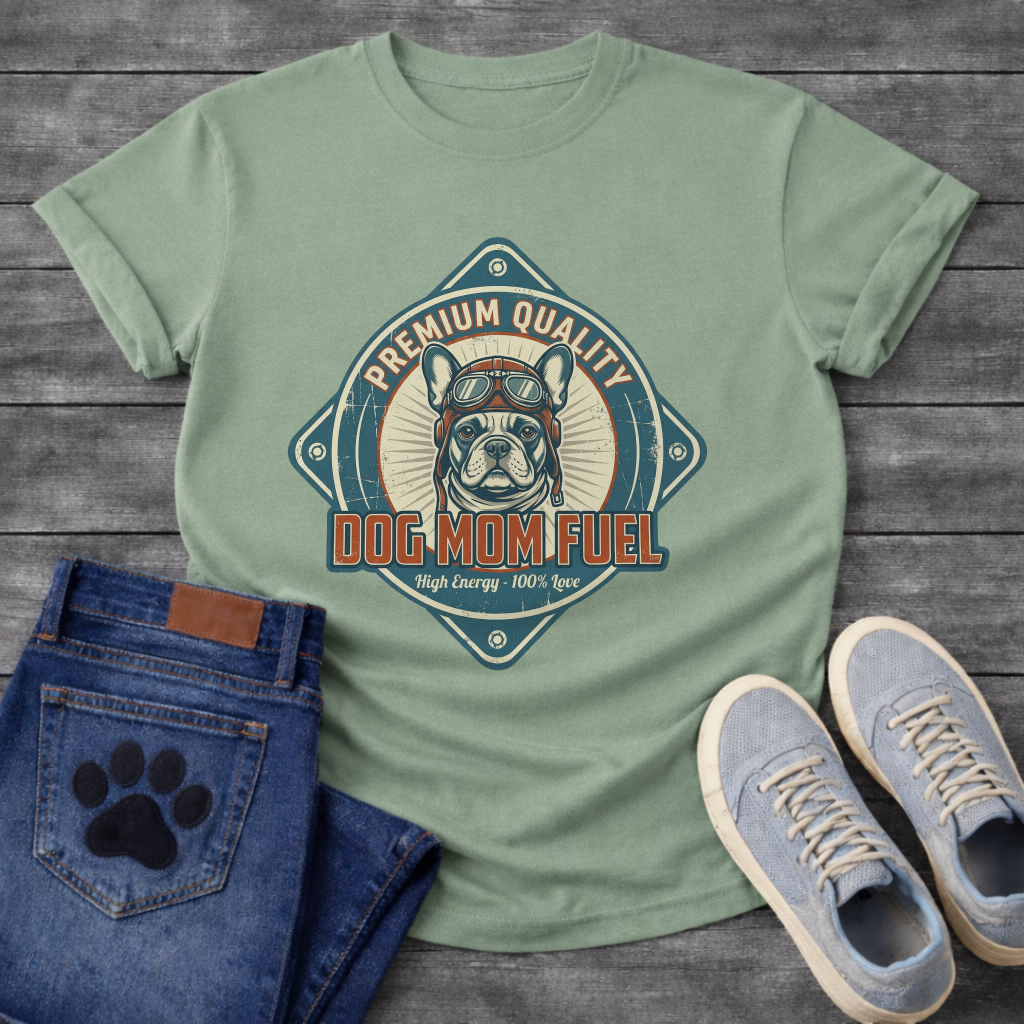 Dog mom fuel funny dog shirts with Frenchie badge graphic