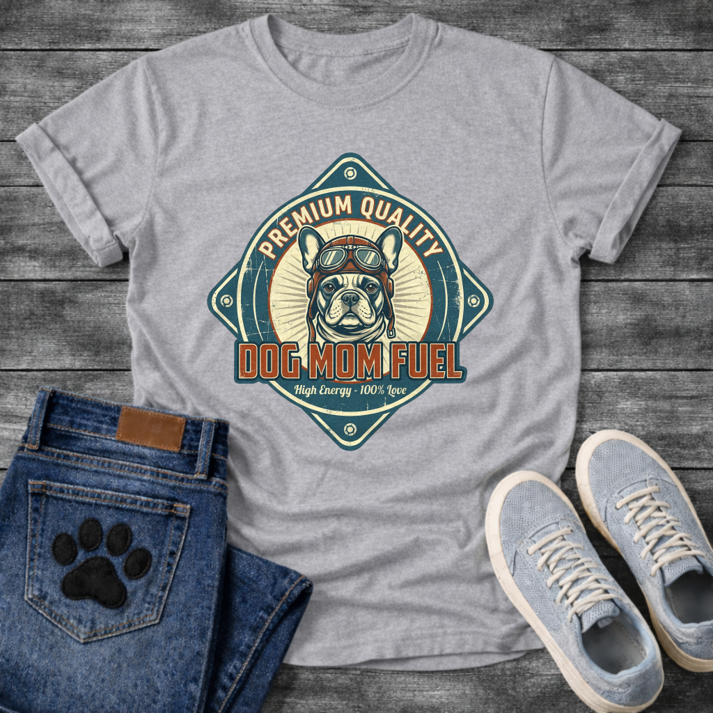 Dog mom fuel funny dog shirts with Frenchie badge graphic
