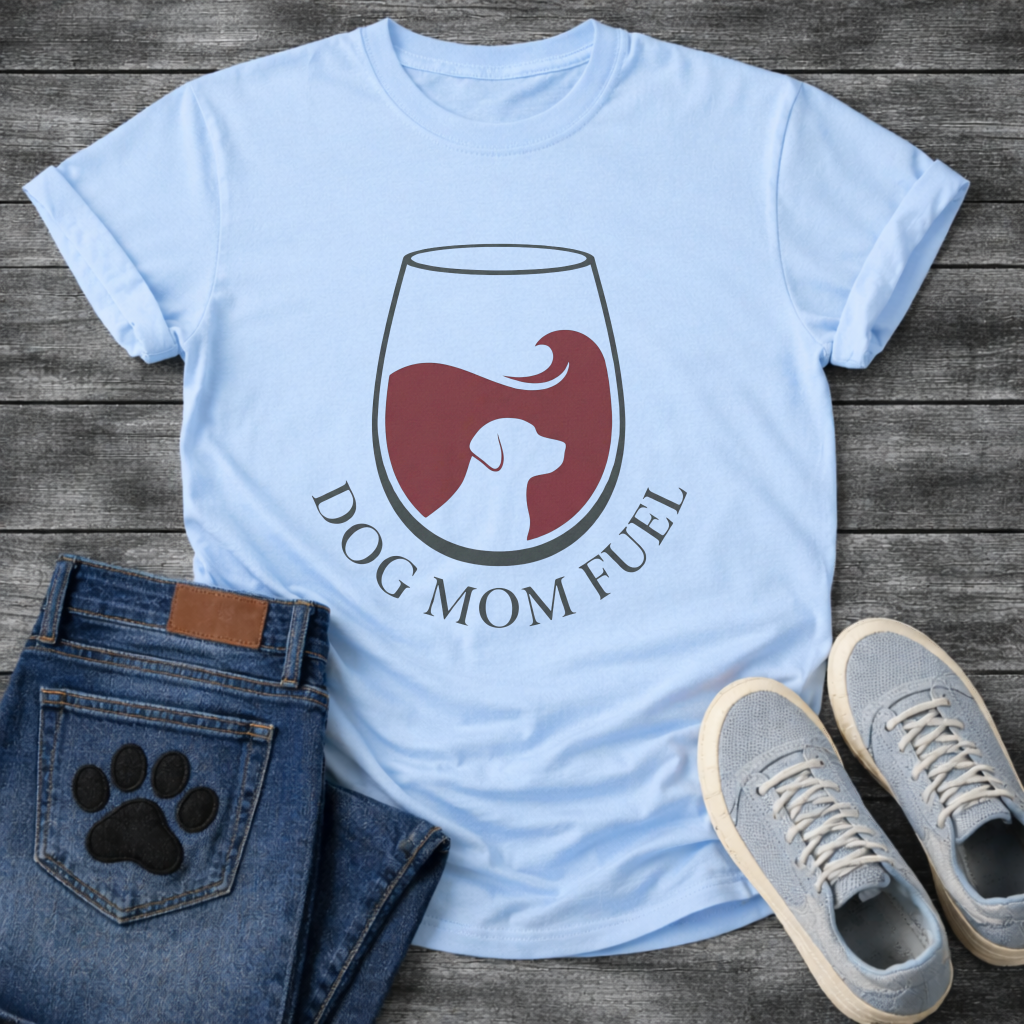 Dog Mom Fuel Wine funny dog parent wine glass shirt