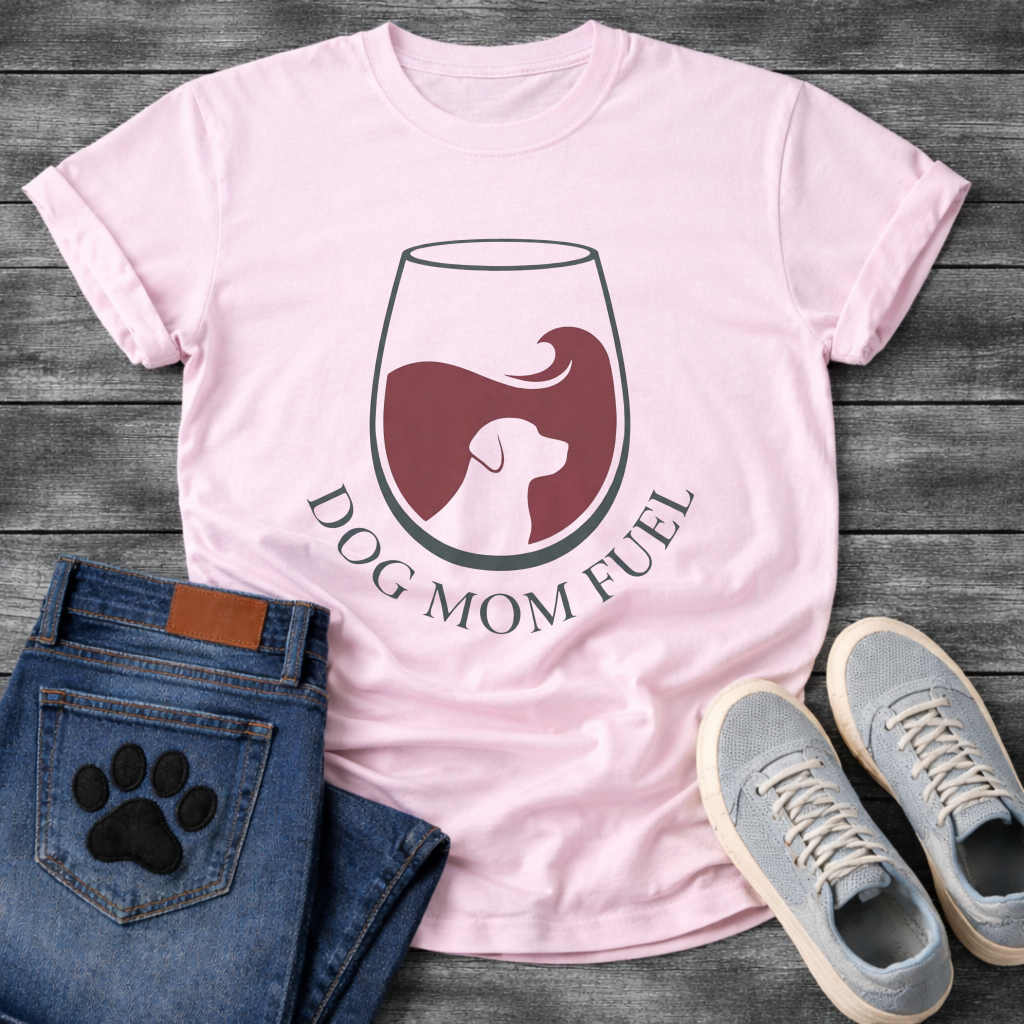 Dog Mom Fuel Wine funny dog parent wine glass shirt