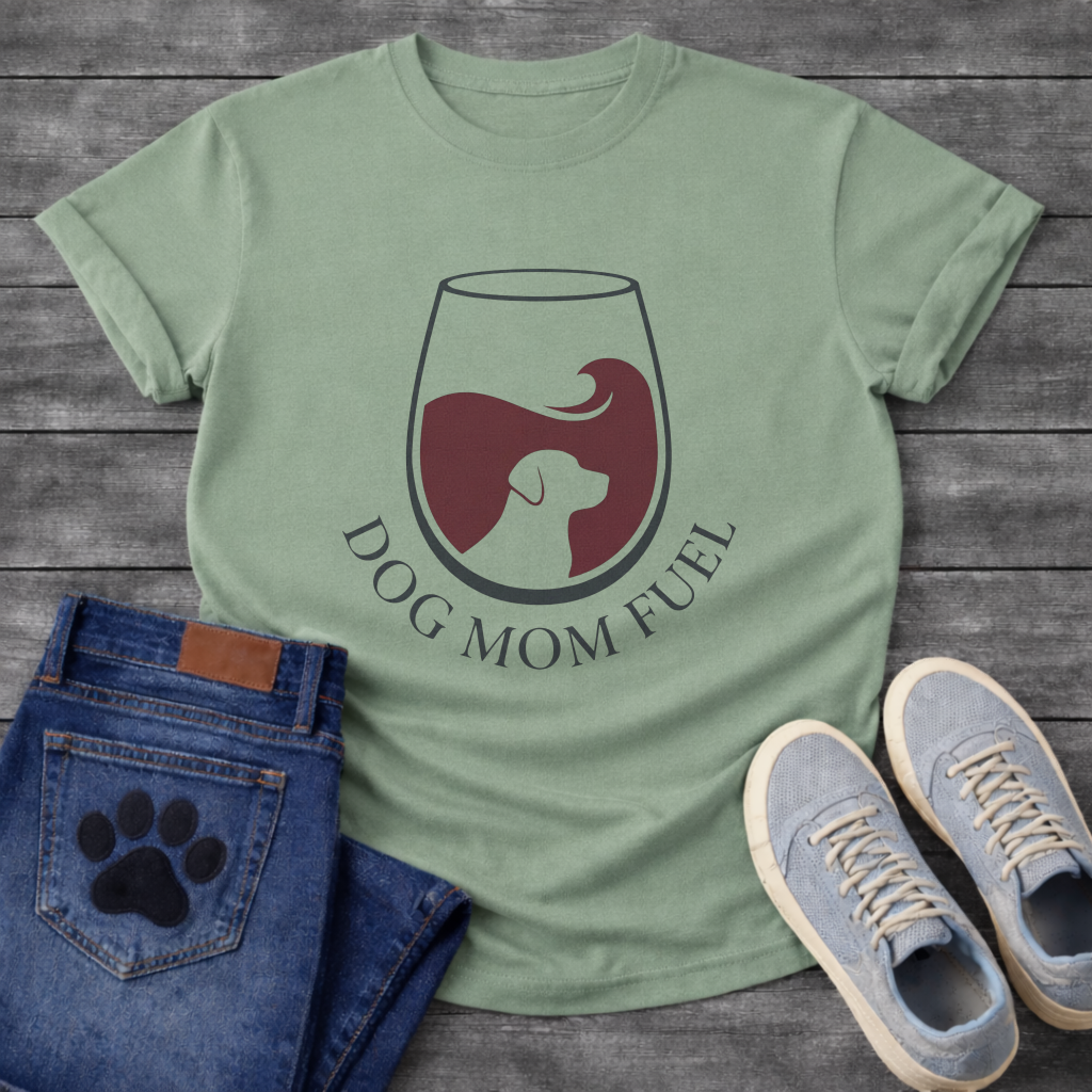 Dog Mom Fuel Wine funny dog parent wine glass shirt