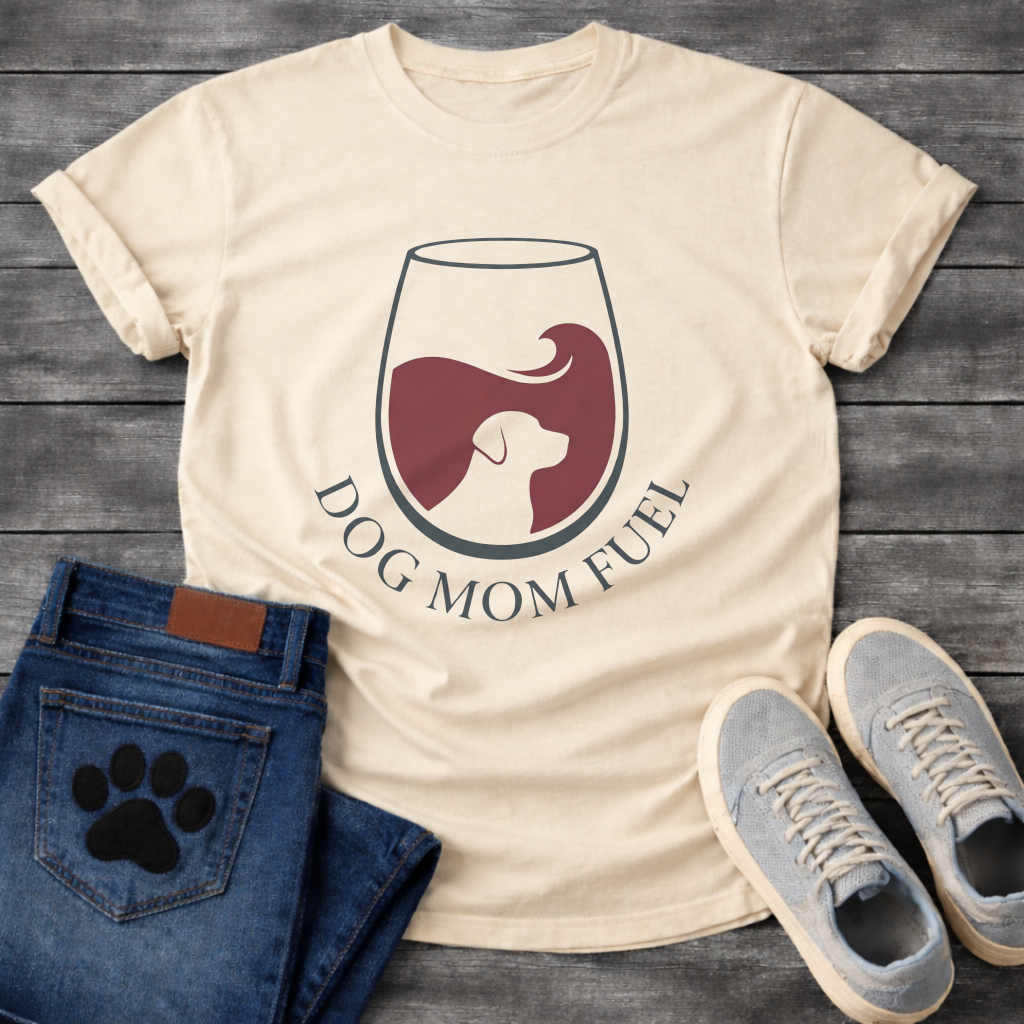 Dog Mom Fuel Wine funny dog parent wine glass shirt