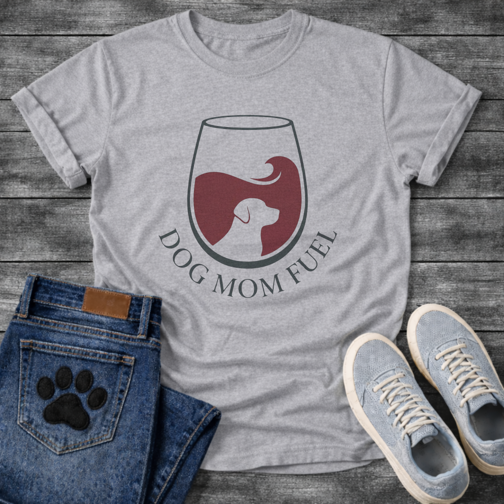 Dog Mom Fuel Wine funny dog parent wine glass shirt