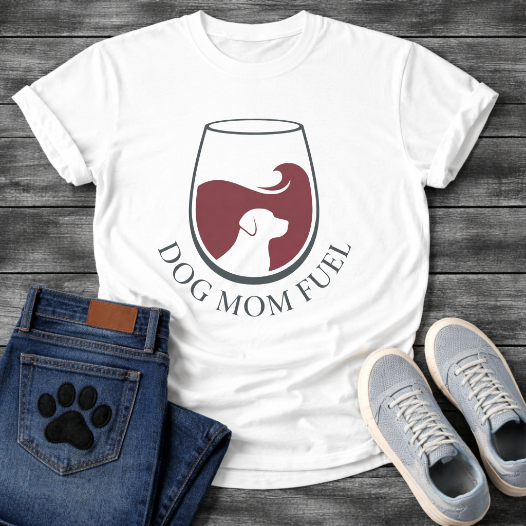 Dog Mom Fuel Wine funny dog parent wine glass shirt