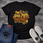 Dog Mom University retro groovy floral funny dog parent shirt