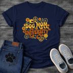 Dog Mom University retro groovy floral funny dog parent shirt