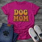 Retro dog mom shirt with groovy 70s style lettering for pet lovers