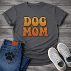 Retro dog mom shirt with groovy 70s style lettering for pet lovers