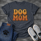 Retro dog mom shirt with groovy 70s style lettering for pet lovers