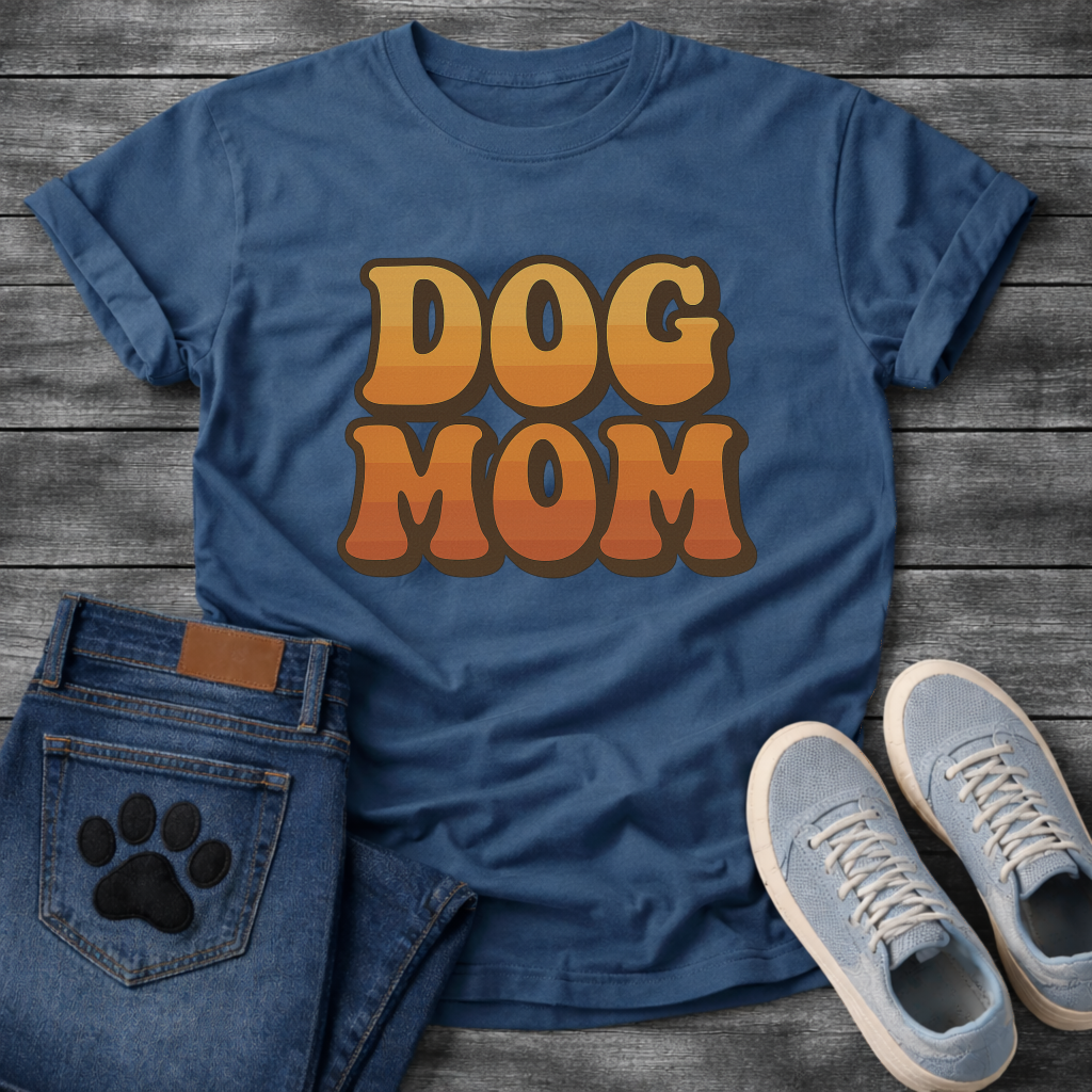 Retro dog mom shirt with groovy 70s style lettering for pet lovers