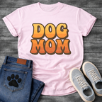 Retro dog mom shirt with groovy 70s style lettering for pet lovers