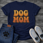 Retro dog mom shirt with groovy 70s style lettering for pet lovers