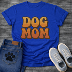 Retro dog mom shirt with groovy 70s style lettering for pet lovers