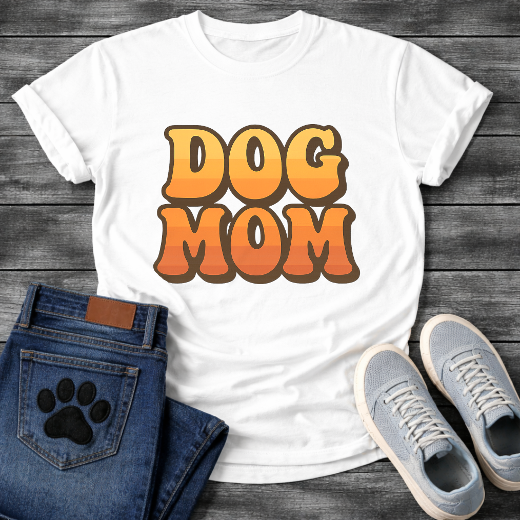Retro dog mom shirt with groovy 70s style lettering for pet lovers