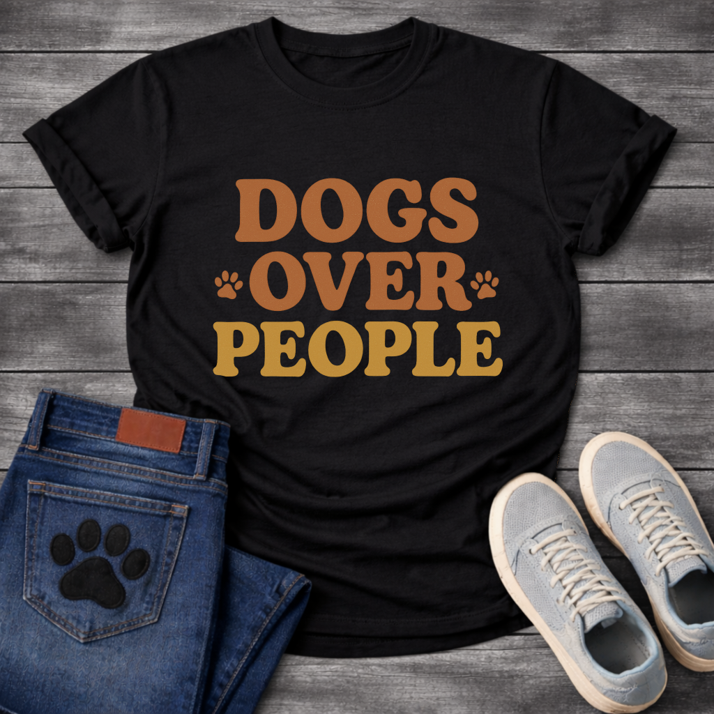 Dogs over people shirt with retro paw print design for dog lovers
