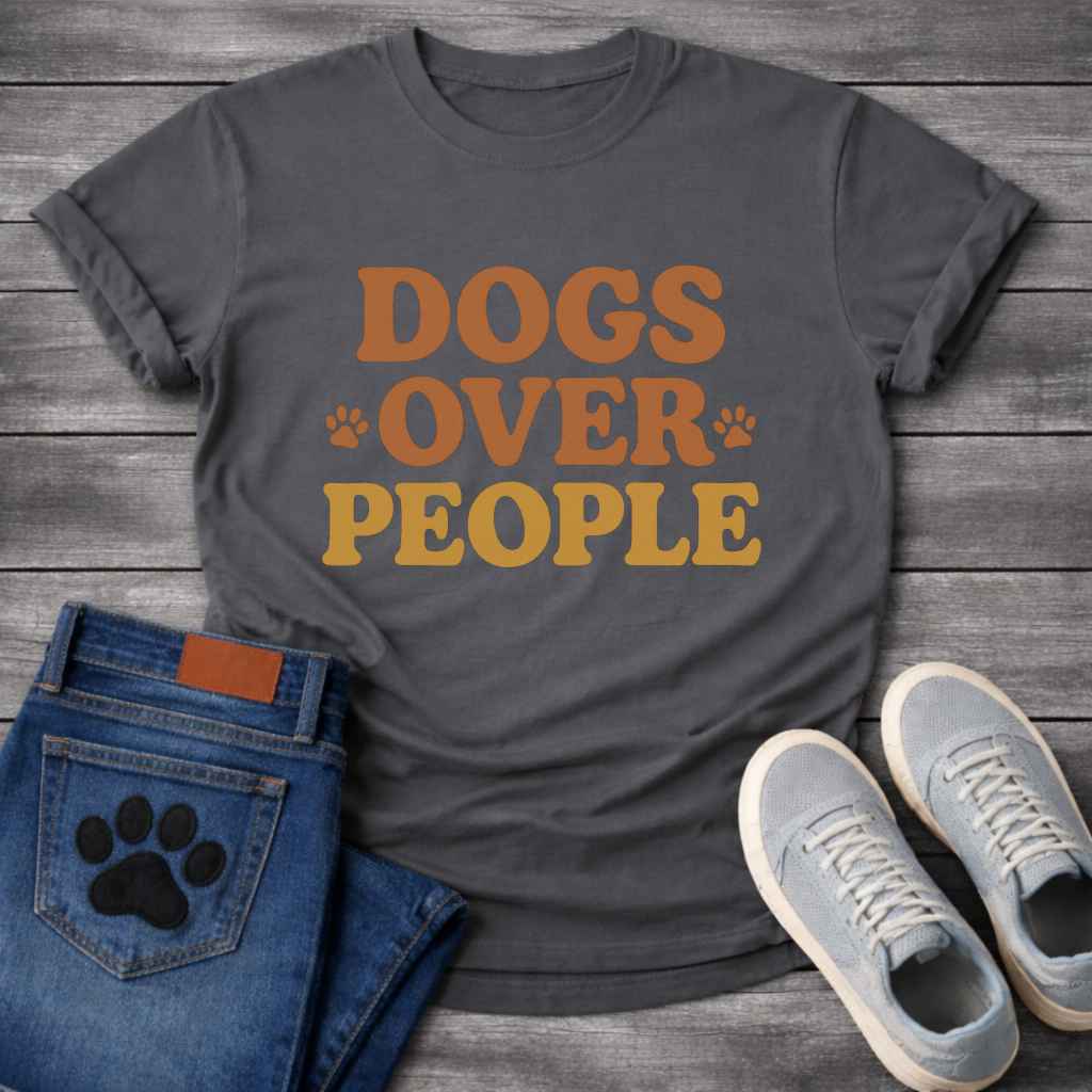Dogs over people shirt with retro paw print design for dog lovers

