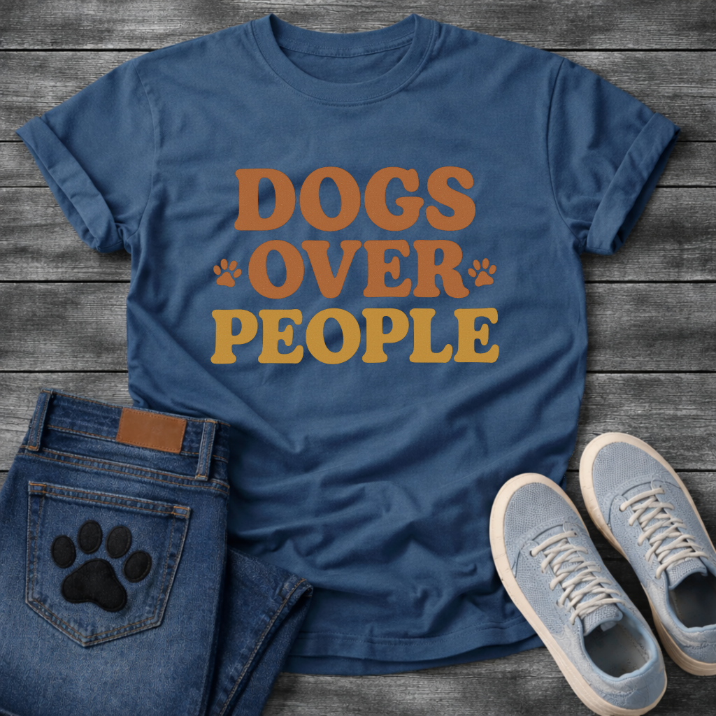 Dogs over people shirt with retro paw print design for dog lovers
