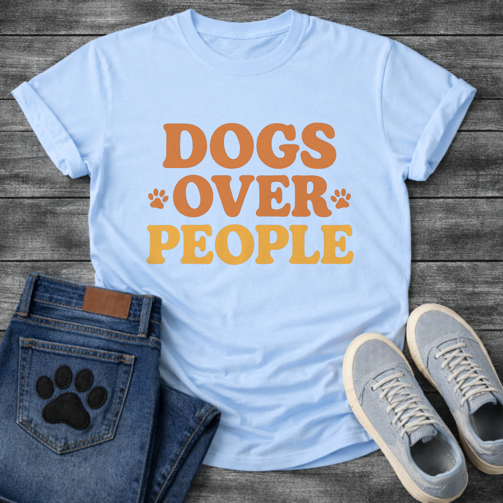 Dogs over people shirt with retro paw print design for dog lovers
