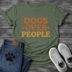 Dogs over people shirt with retro paw print design for dog lovers
