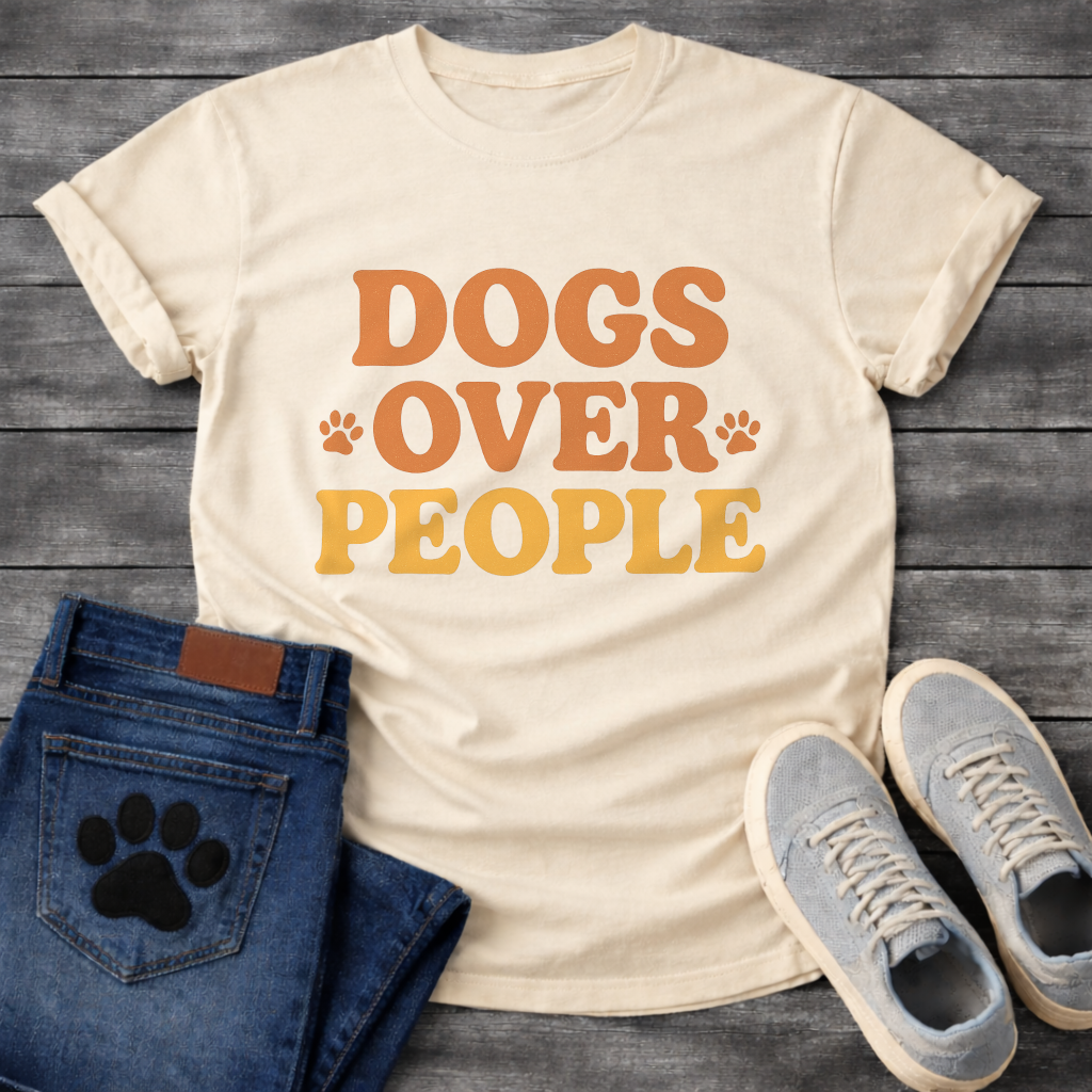 Dogs over people shirt with retro paw print design for dog lovers
