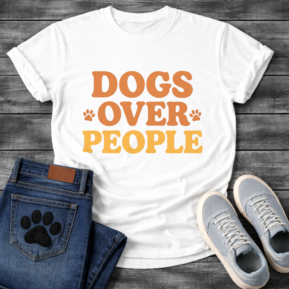 Dogs over people shirt with retro paw print design for dog lovers
