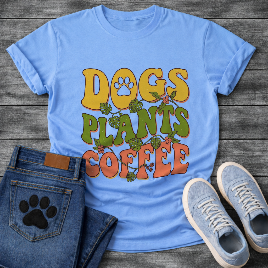 Funny dog mom shirt with dogs plants coffee design for pet lovers
