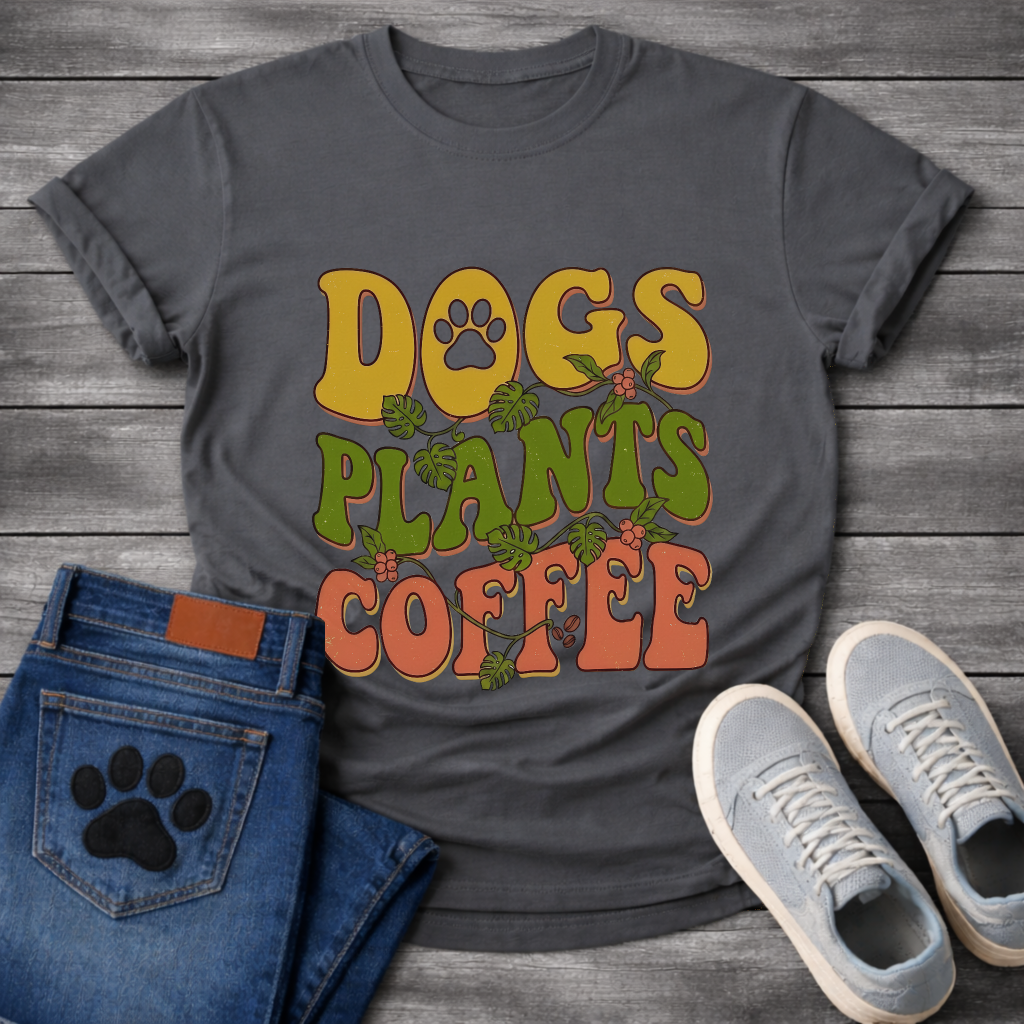 Funny dog mom shirt with dogs plants coffee design for pet lovers

