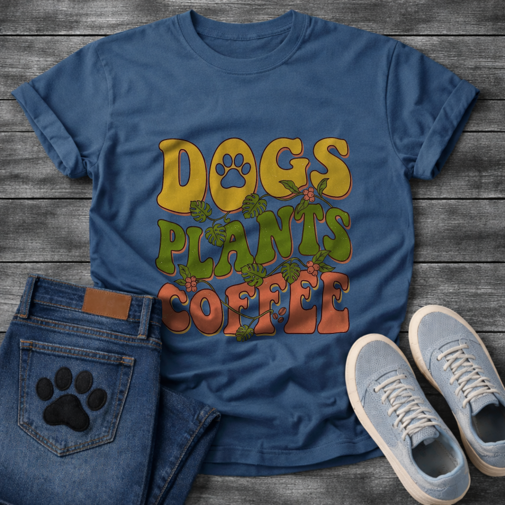 Funny dog mom shirt with dogs plants coffee design for pet lovers
