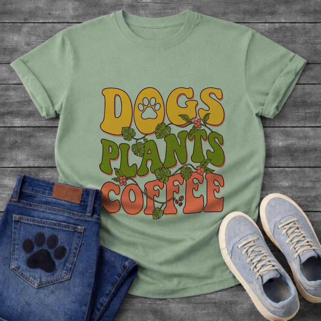 Funny dog mom shirt with dogs plants coffee design for pet lovers
